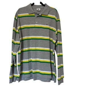 Lacoste Vintage Gray,Green, Yellow & White Striped Long Sleeve Polo Size 8/3X.